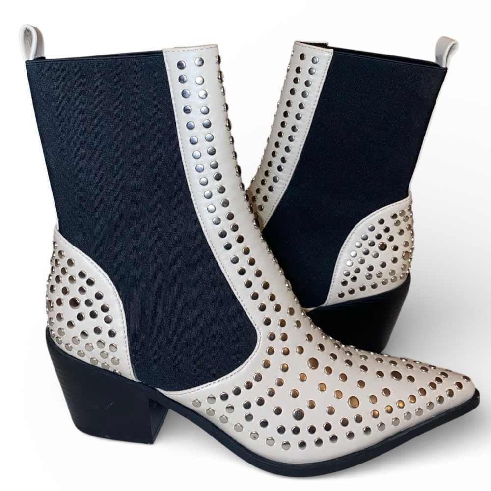 SHU SHOP Zsa Zsa Pointed Toe Western Inspired Ankle Boots Cream Black Size 8-1/2 - Picture 3 of 6